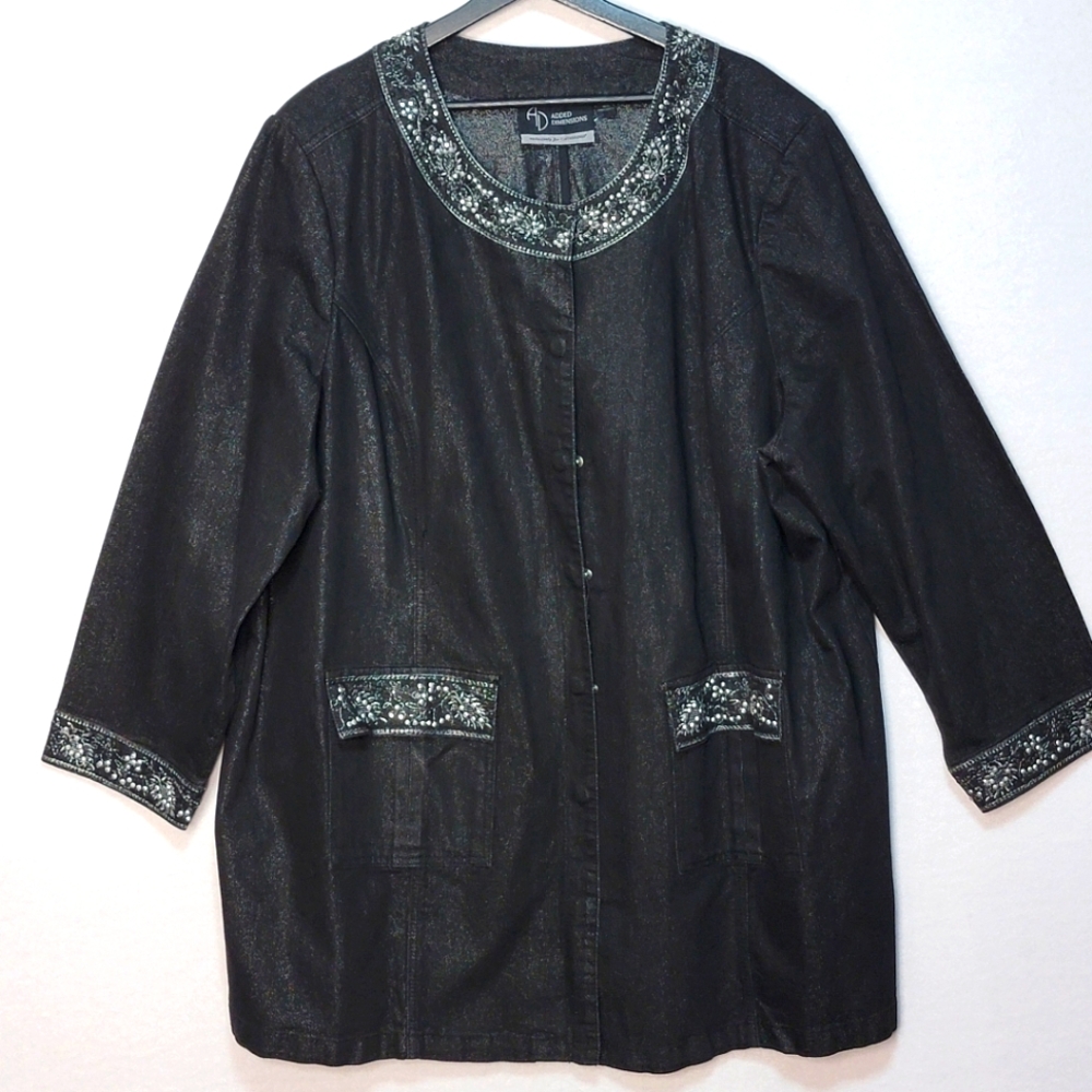 Added Dimensions PLUS SIZE Metallic Black Denim Jacket Size 3X. #822‎